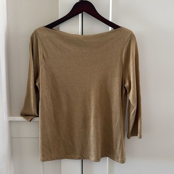 Lauren Ralph Lauren Tan Gold Shimmer Top Blouse Versatile Women’s Size L GUC - Picture 1 of 9